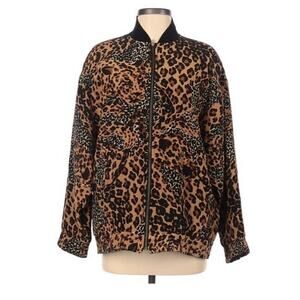Regina Porter Womens XS 100% Silk Leopard Animal Print Bomber Jacket Shacket